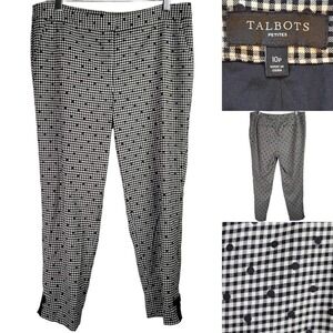 Talbots Women's Wool Plaid Polka Dot Ankle Pants Womens Size 10P Black White